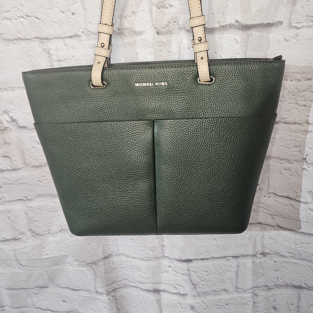 Michael Kors Dark Green Tote with Beige Straps